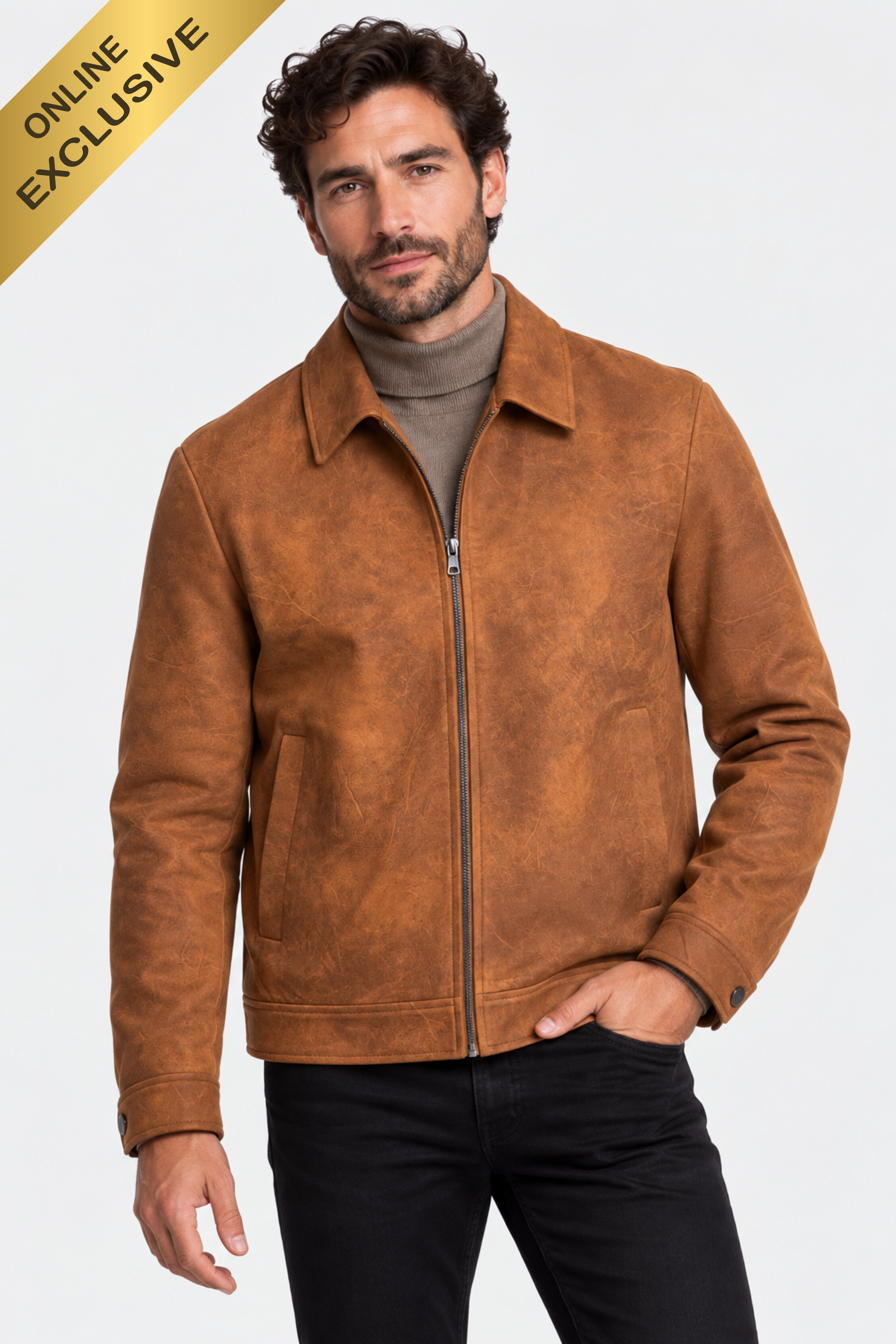 Mechanics Zip Up Jacket - Brown Caramel Vegan Leather