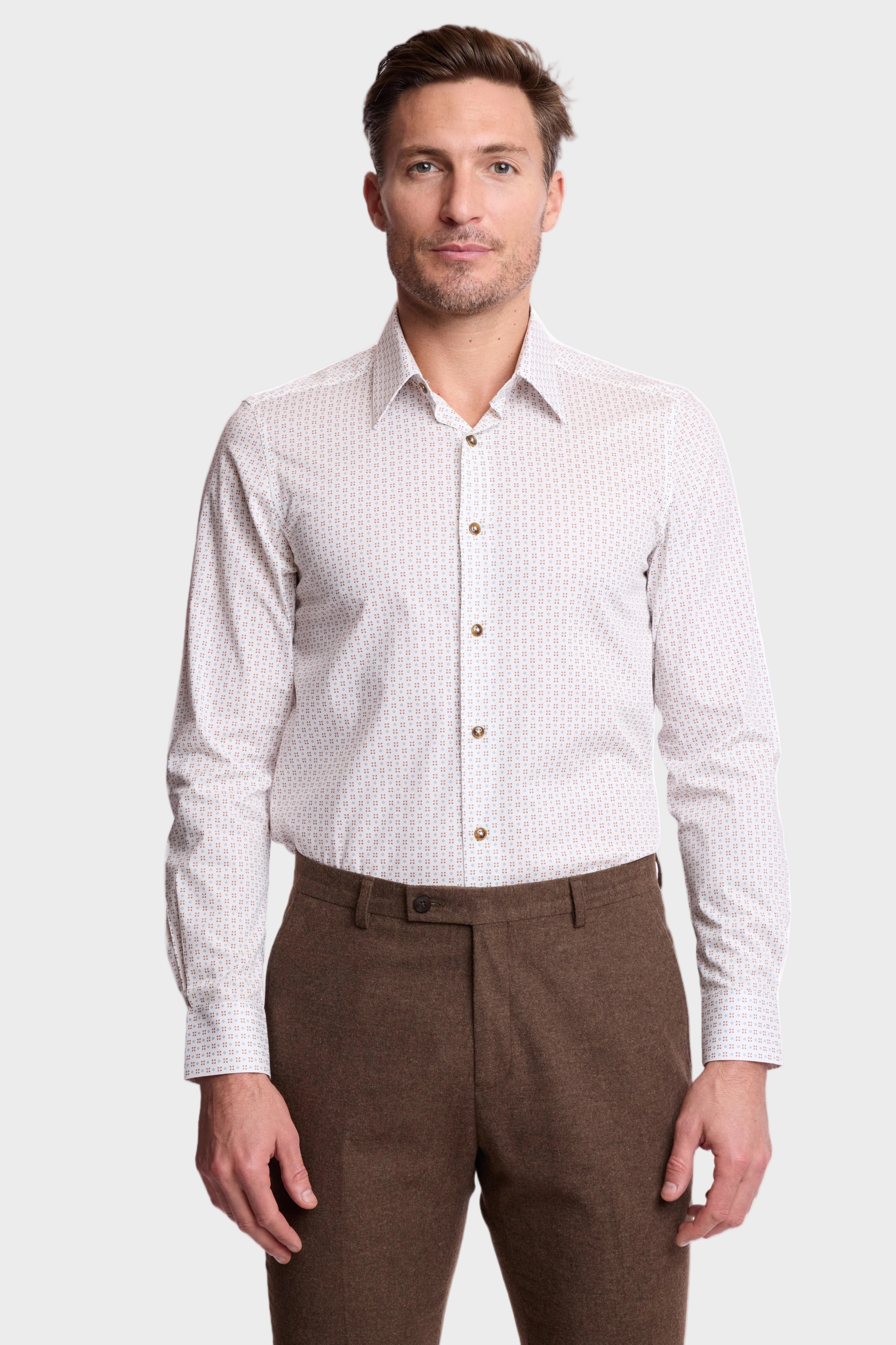 Parker Pointed Collar Shirt - White Brown Blue Diamond