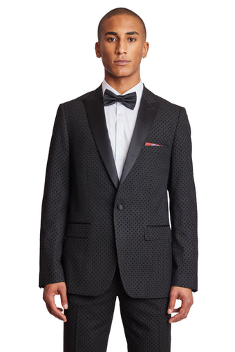 Grosvenor Peak Tux Jacket - slim - Black Velvet Dots