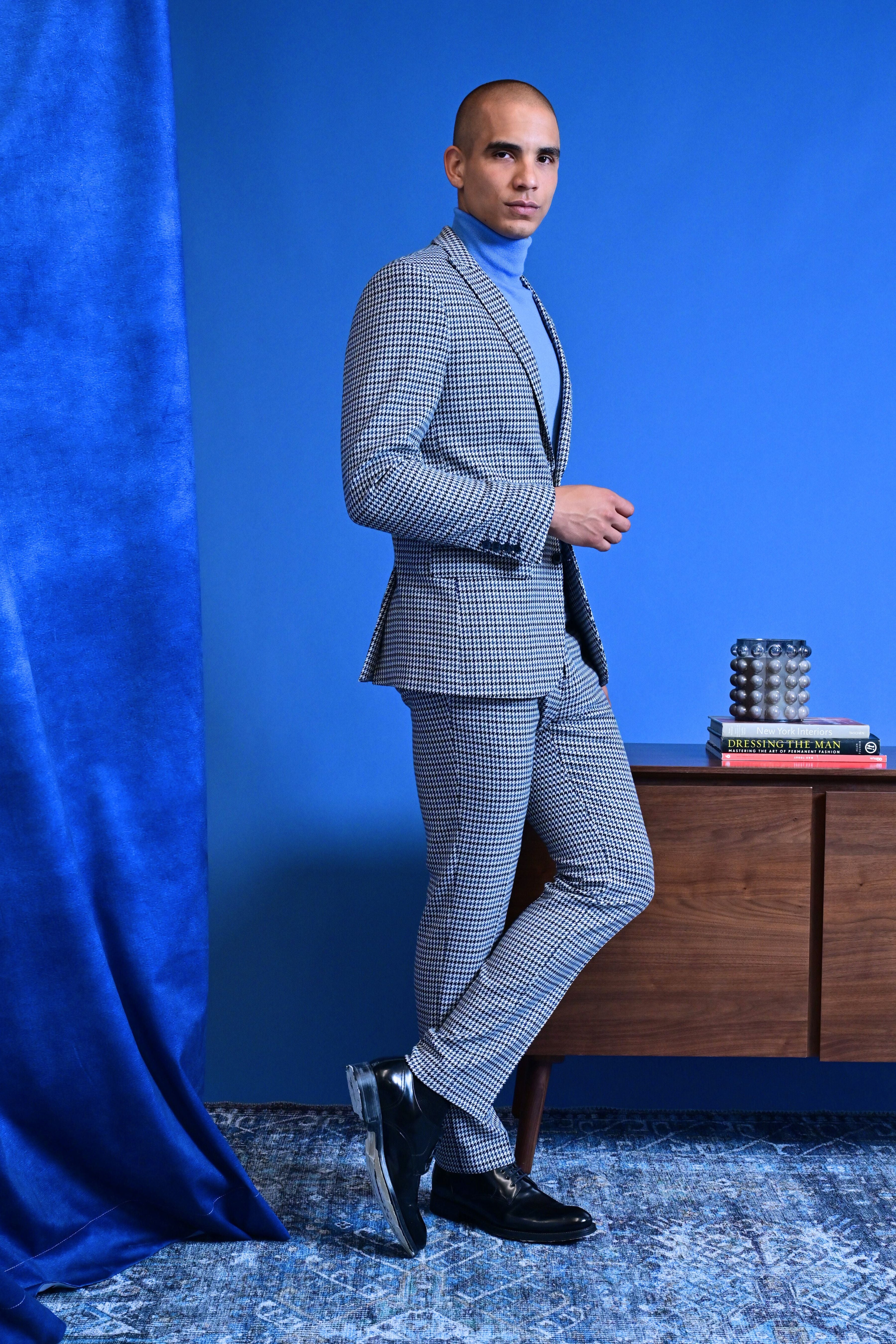 Ashton Peak Jacket - slim - Blue White Houndstooth