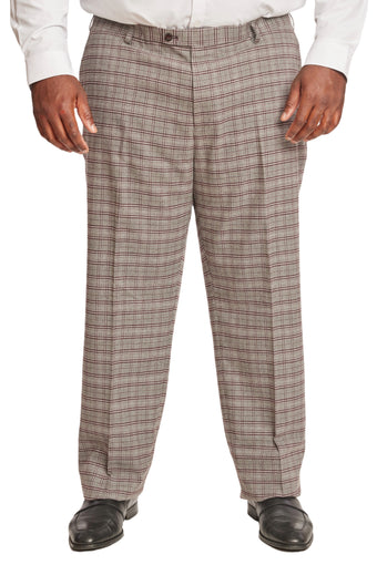 Big & Tall Downing Pants - Grey Burgundy Check