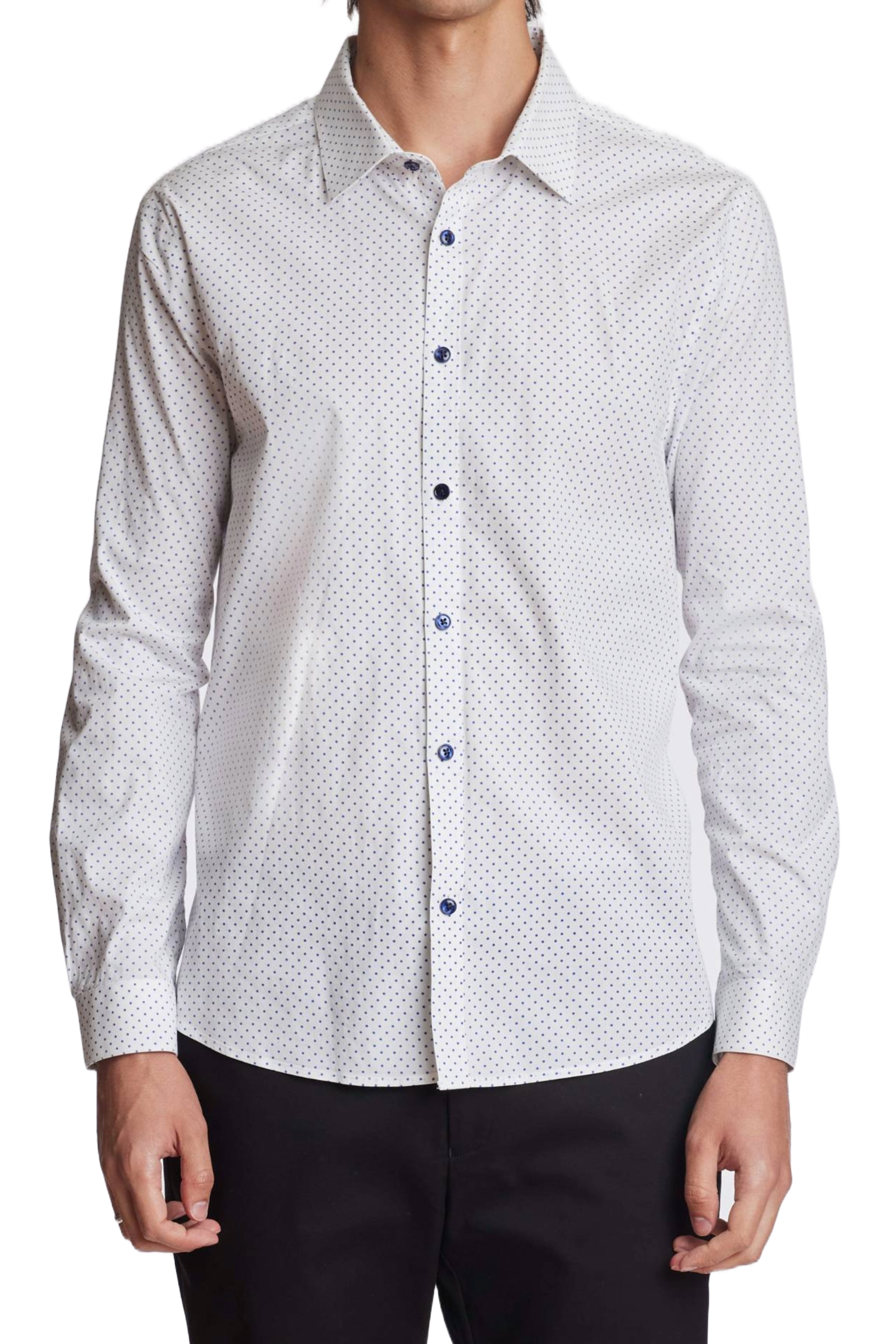 Samuel Spread Collar Shirt - Blue Polka Dots