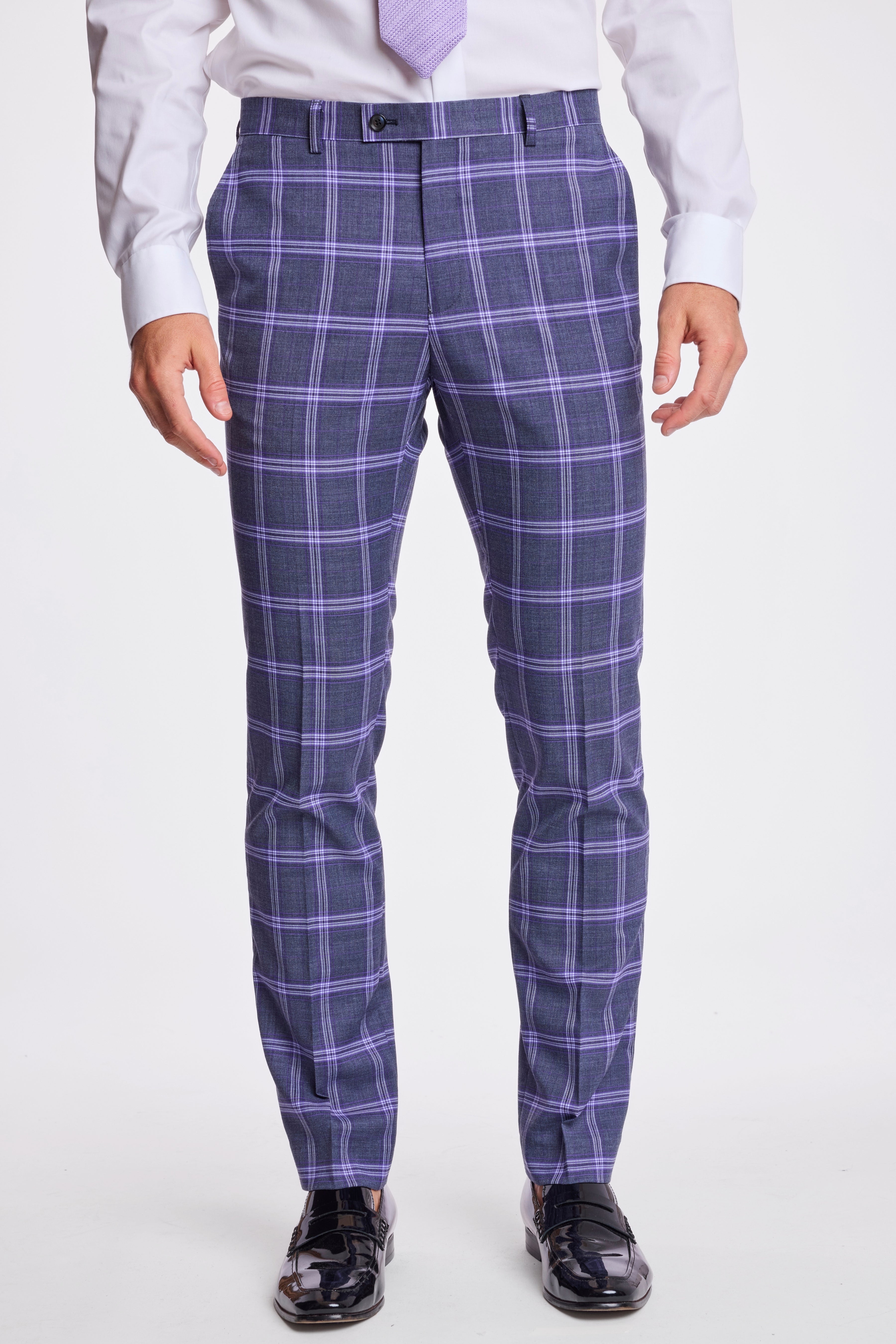 Downing Pants - slim - Purple Navy White Check
