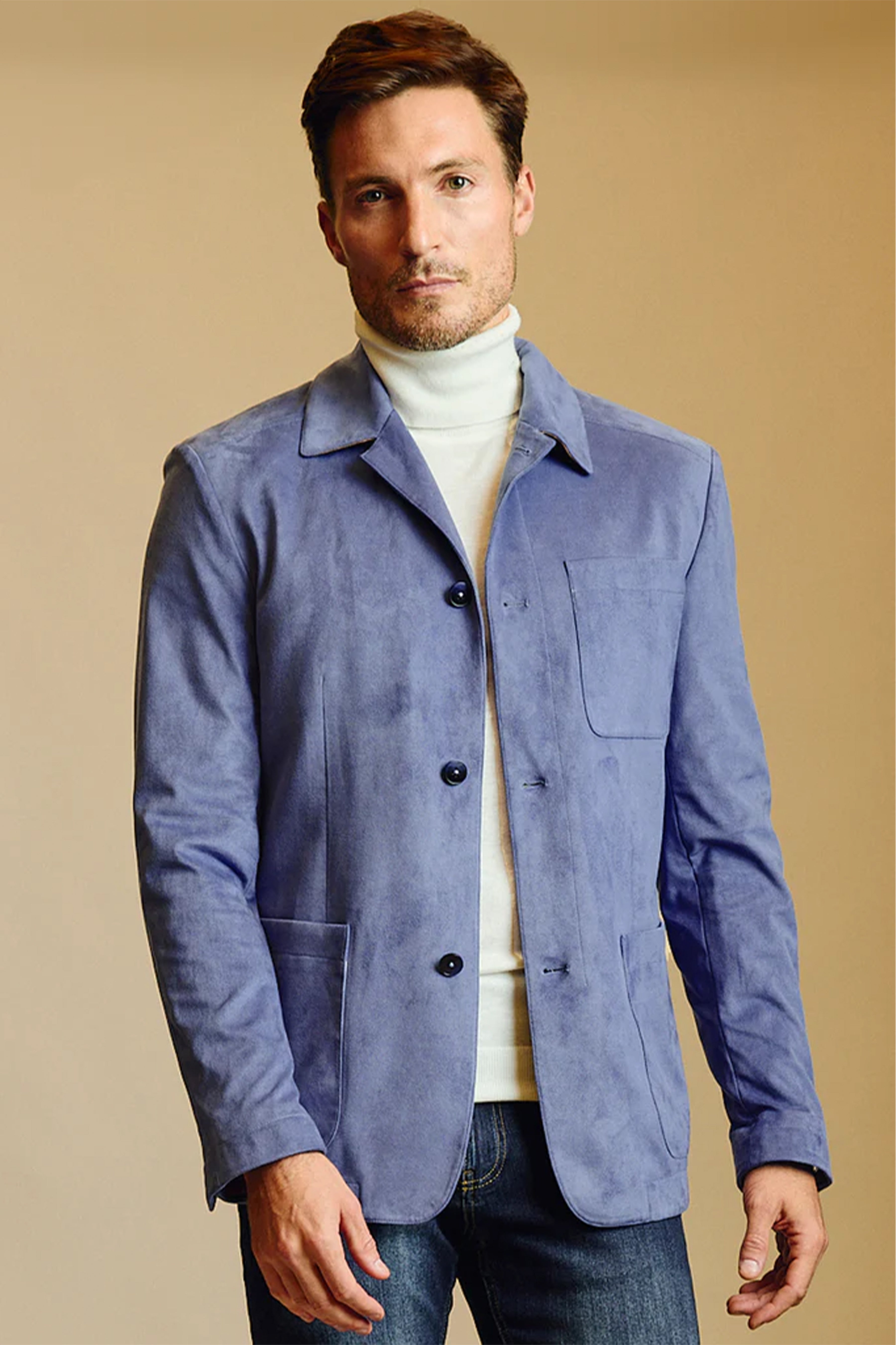 City 3 Patch Pocket Jacket - slim - Blue Mercury Microsuede