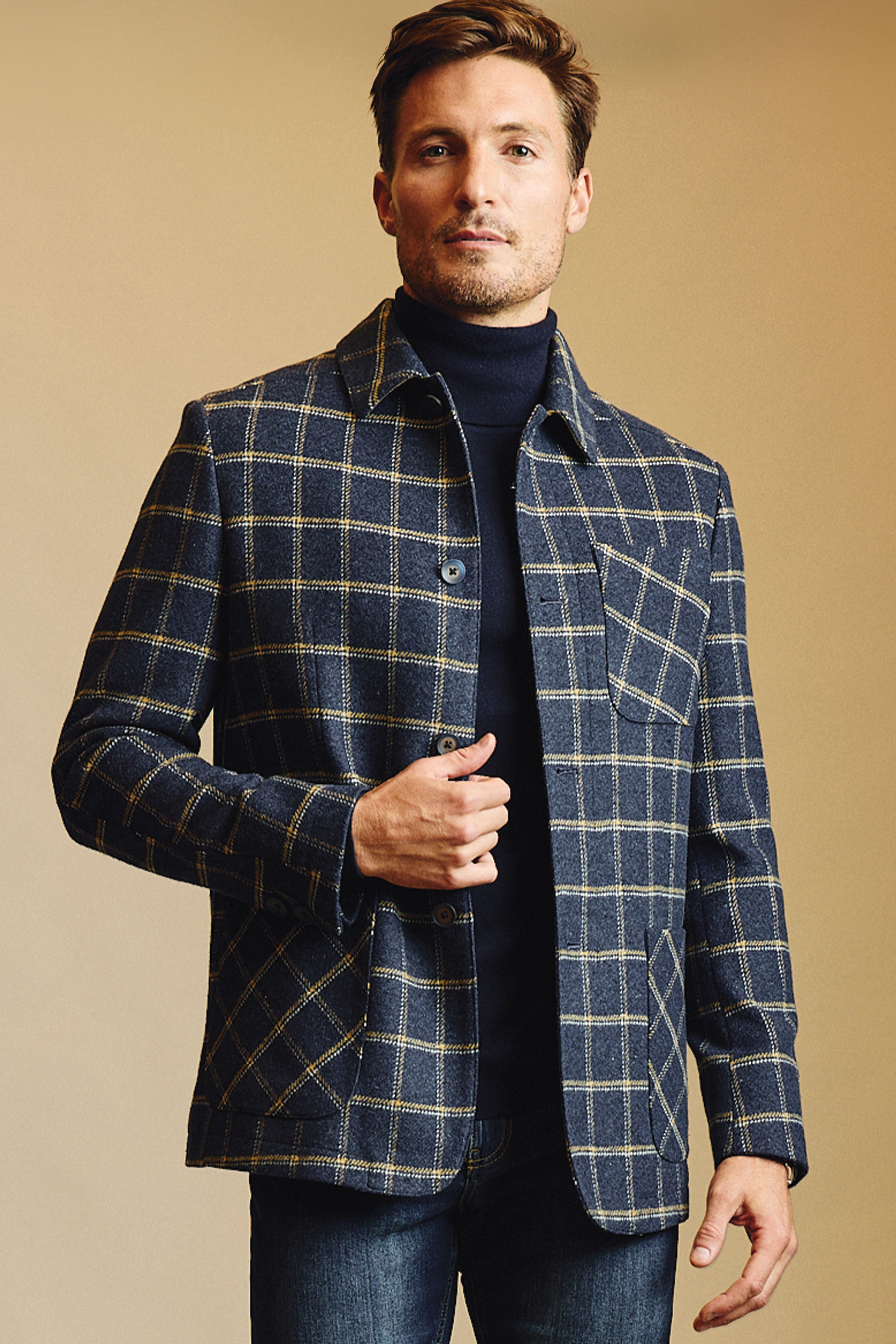 New City Button Up Jacket - Blue Mustard White Windowpane