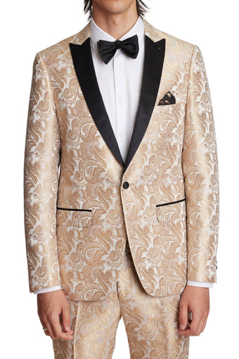 Grosvenor Peak Tux Jacket - slim - Cream Gold Paisley