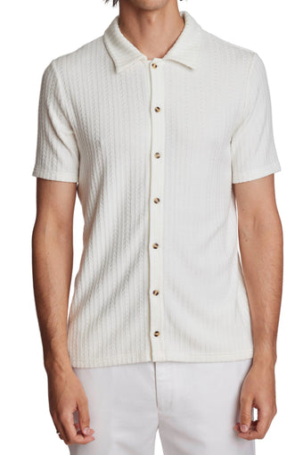 Full Placket Pointelle Polo - All White