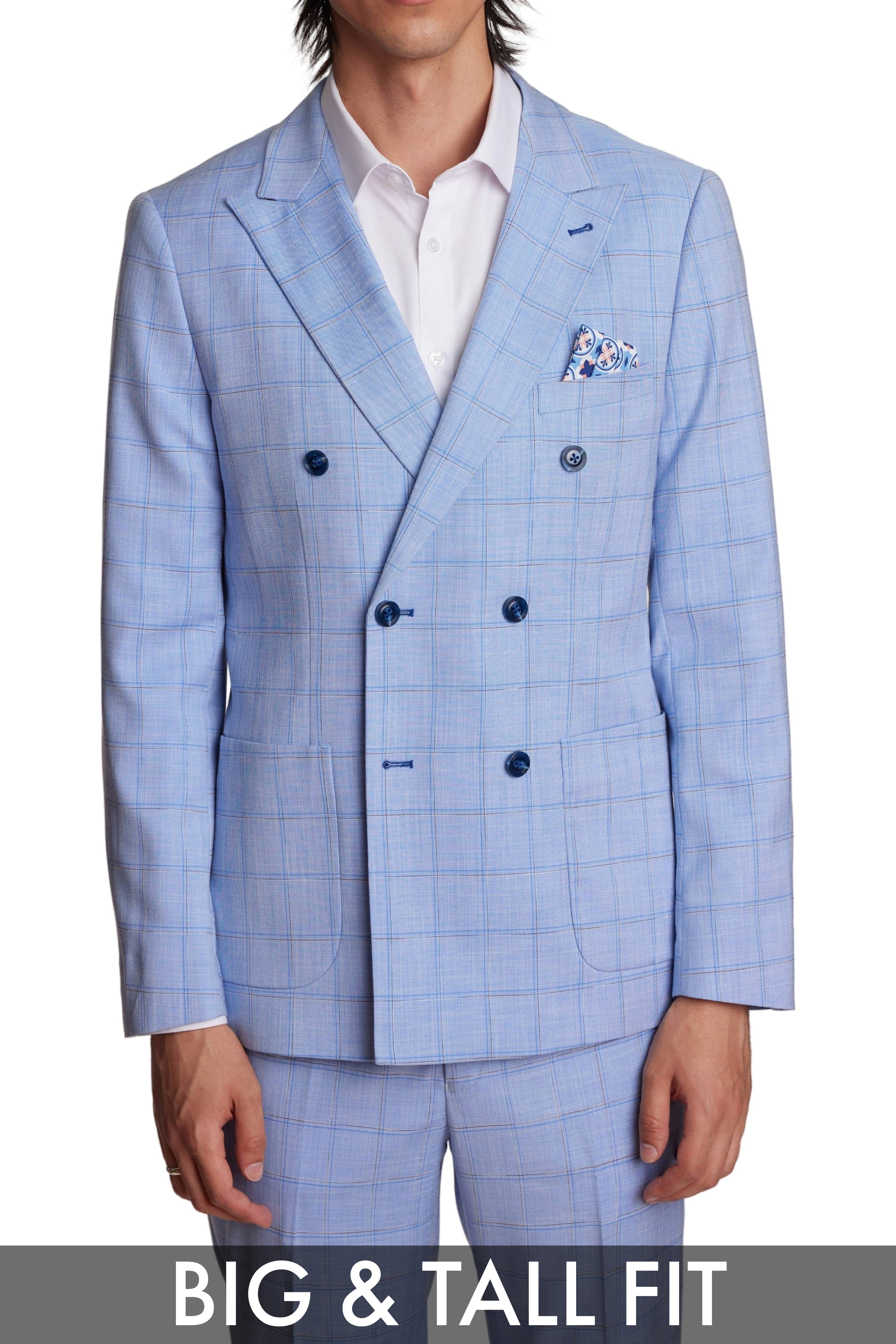 Big & Tall Soho Peak DB Jacket - Blue Double Check