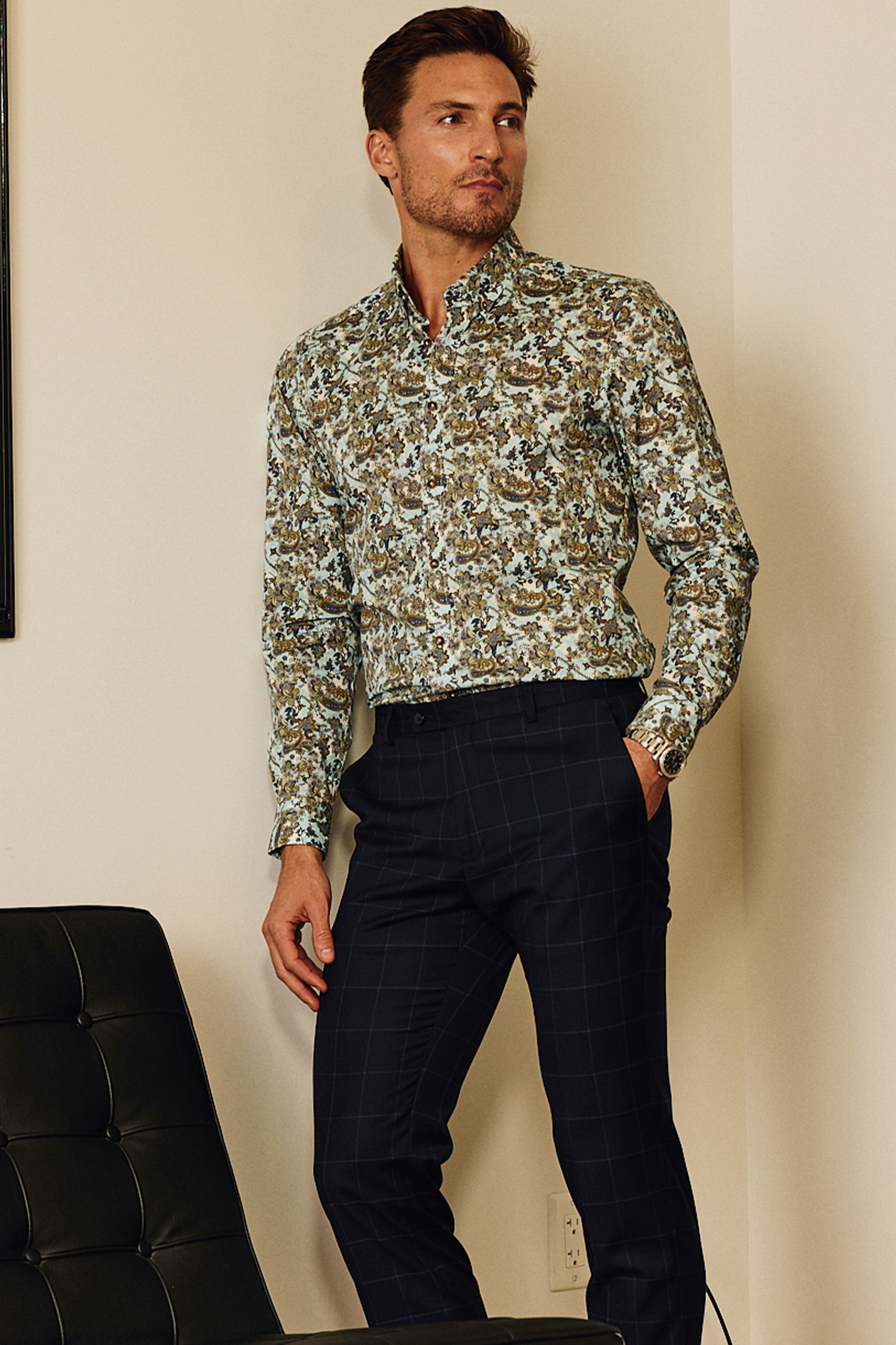 Brian Button Down Shirt - LT Blue & Brown Paisley
