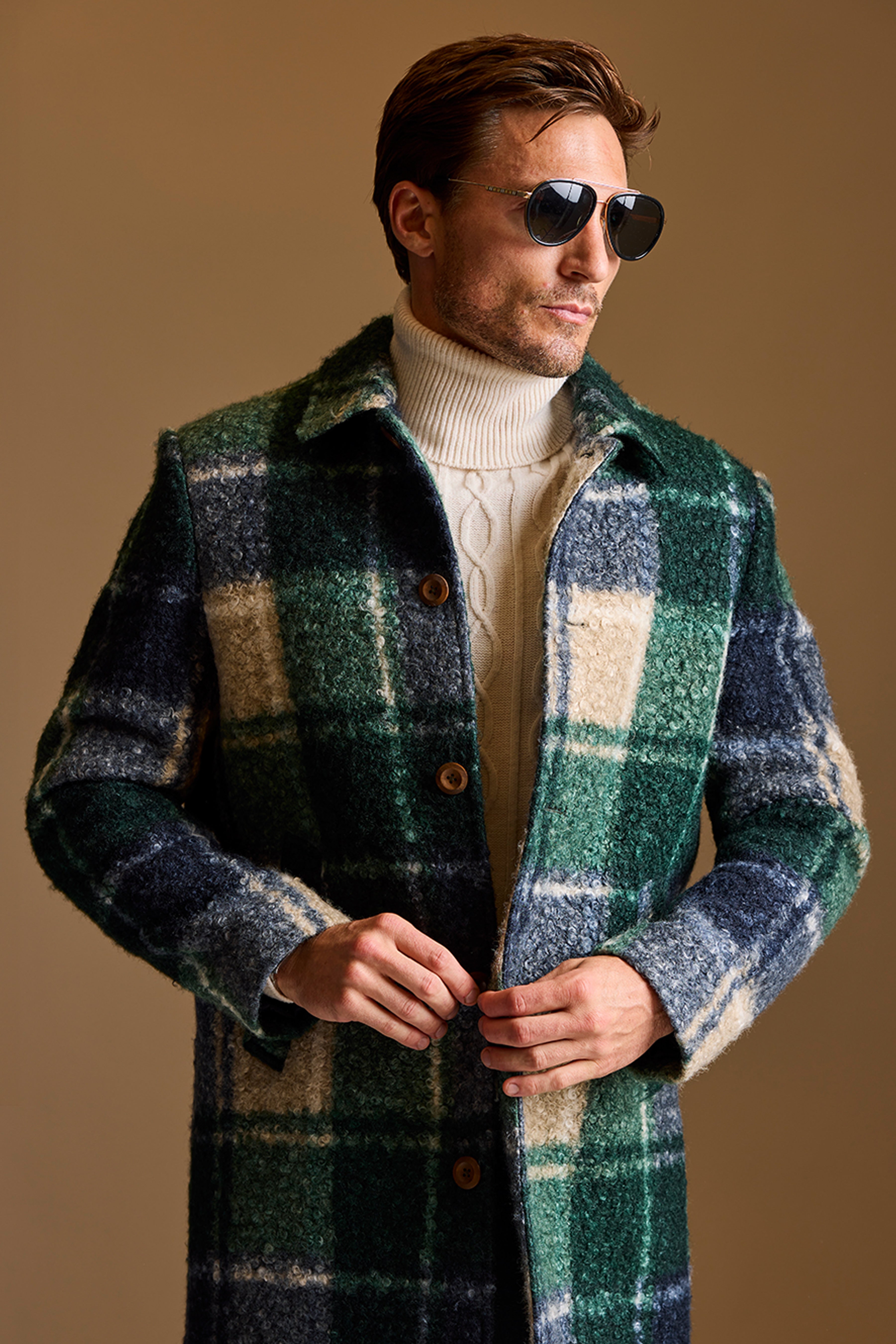 Slash Pocket Overcoat - Forest Cream Swirl