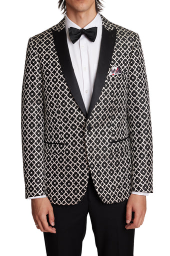 Grosvenor Peak Tux Jacket - slim - Blk Silver Floral Jacquard