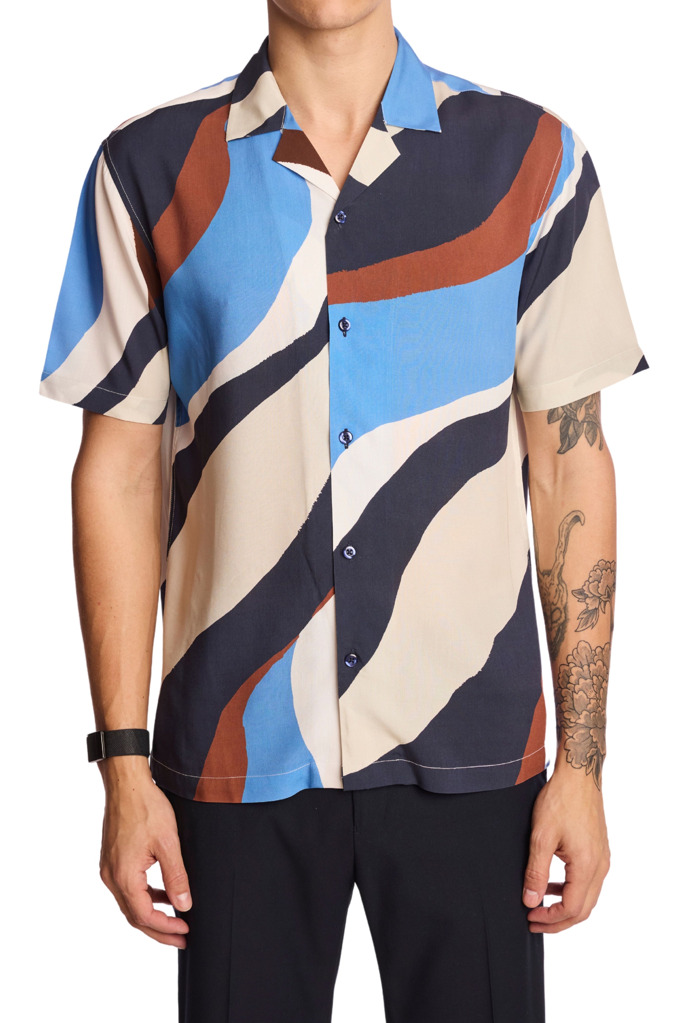 Camp Collar Shirt - Blue Brown White Swirls