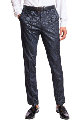 Sloane Tux Pants  - slim - Black Floral Velvet