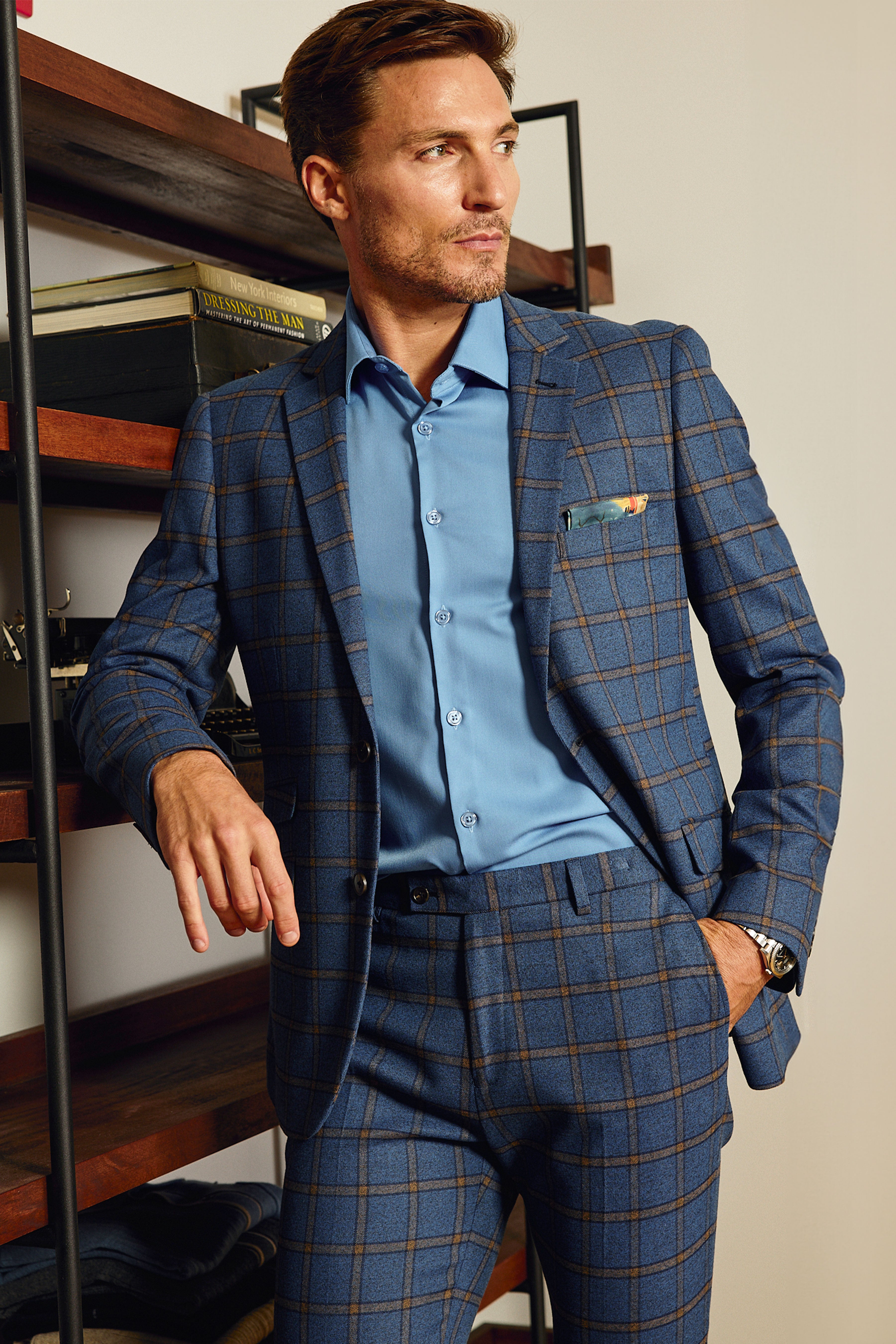 Dover Notch Jacket - slim - Blue Yellow Windowpane